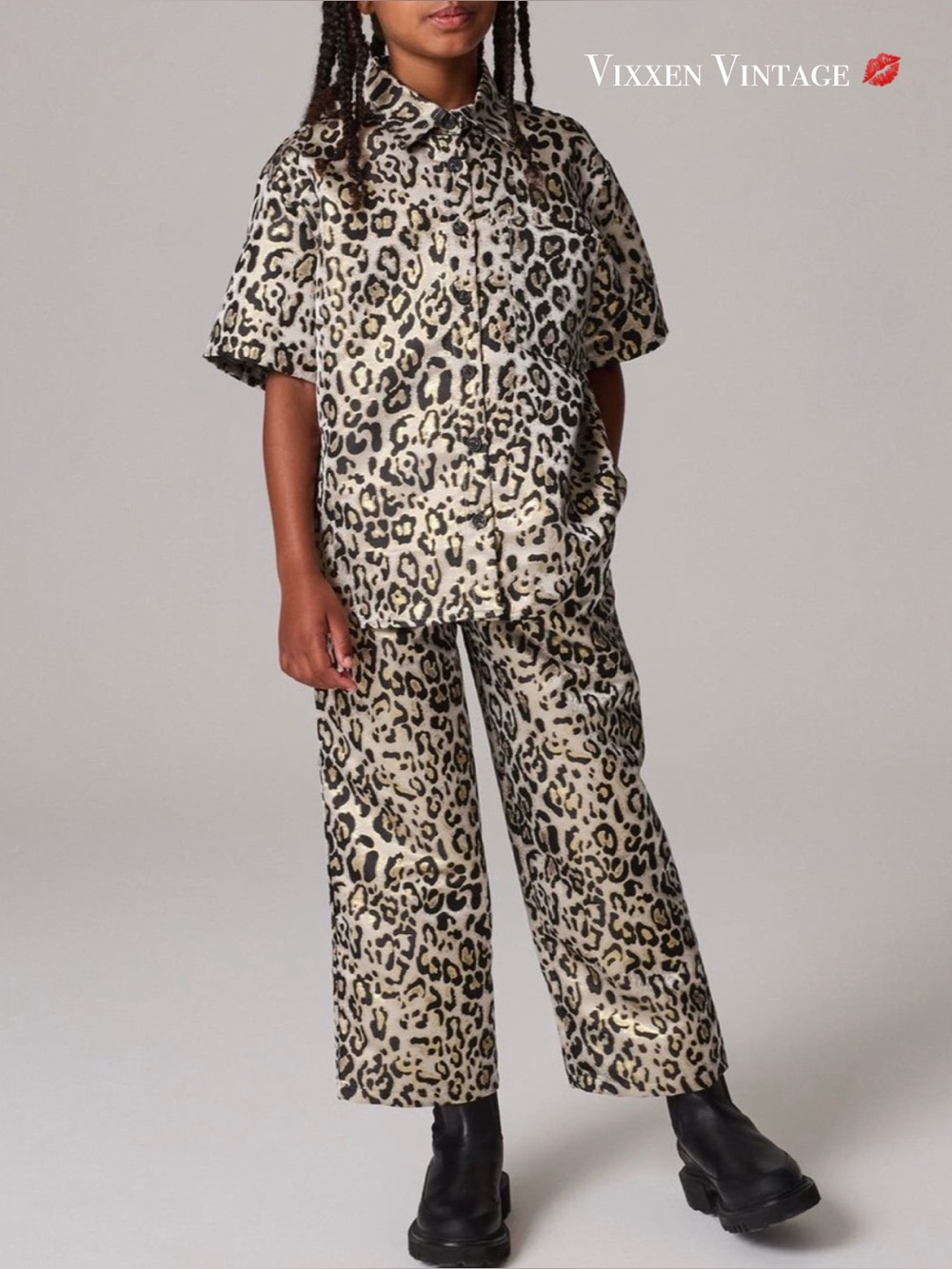 SMALLSAINTS BY ALL SAINTS LEOPARD PRINT BROCADE WIDE LEG PANTS